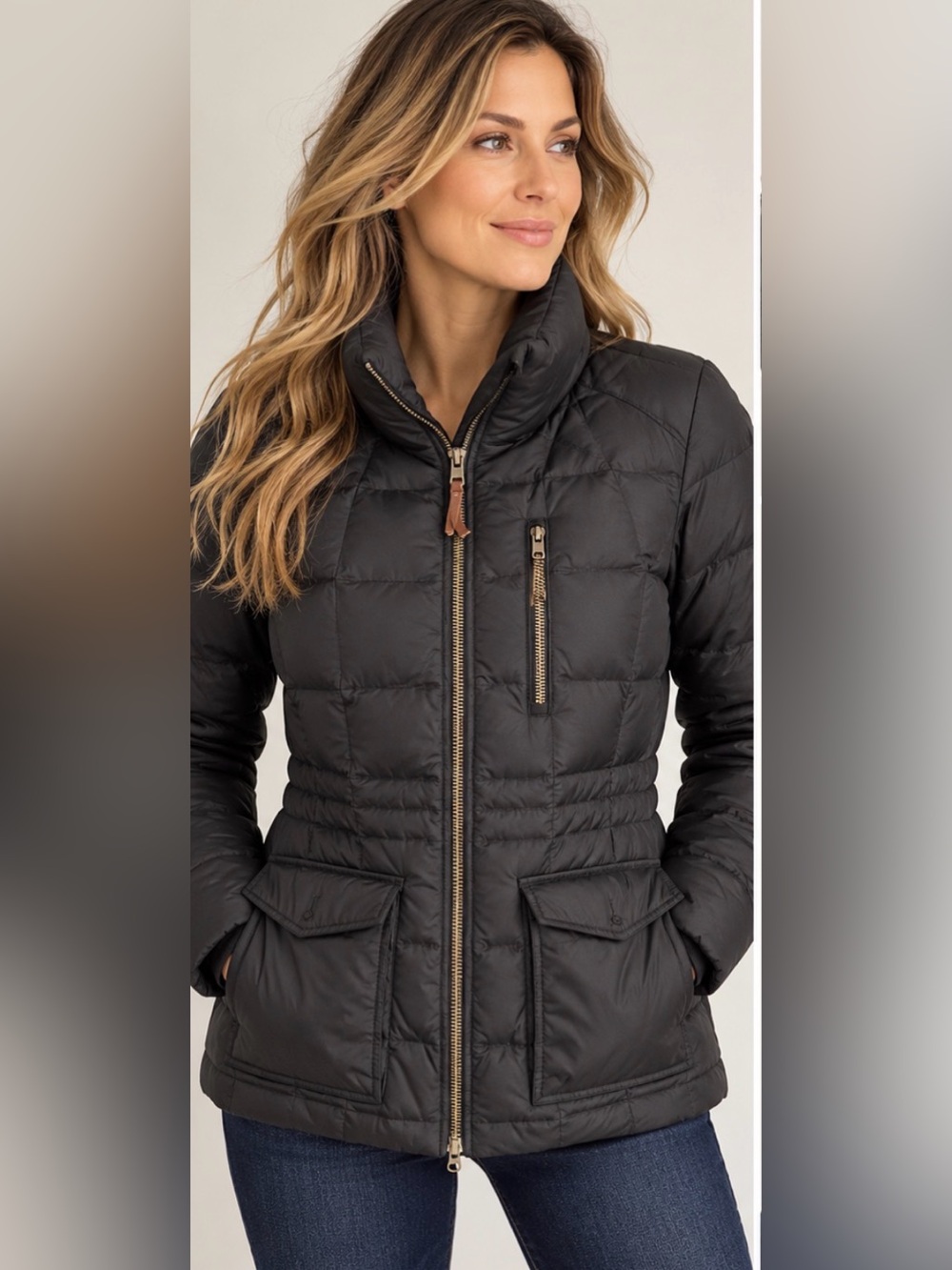 23” Eddie Bauer Women's Packable Quilted Full-Zip Jacket Black Puffer Jacket